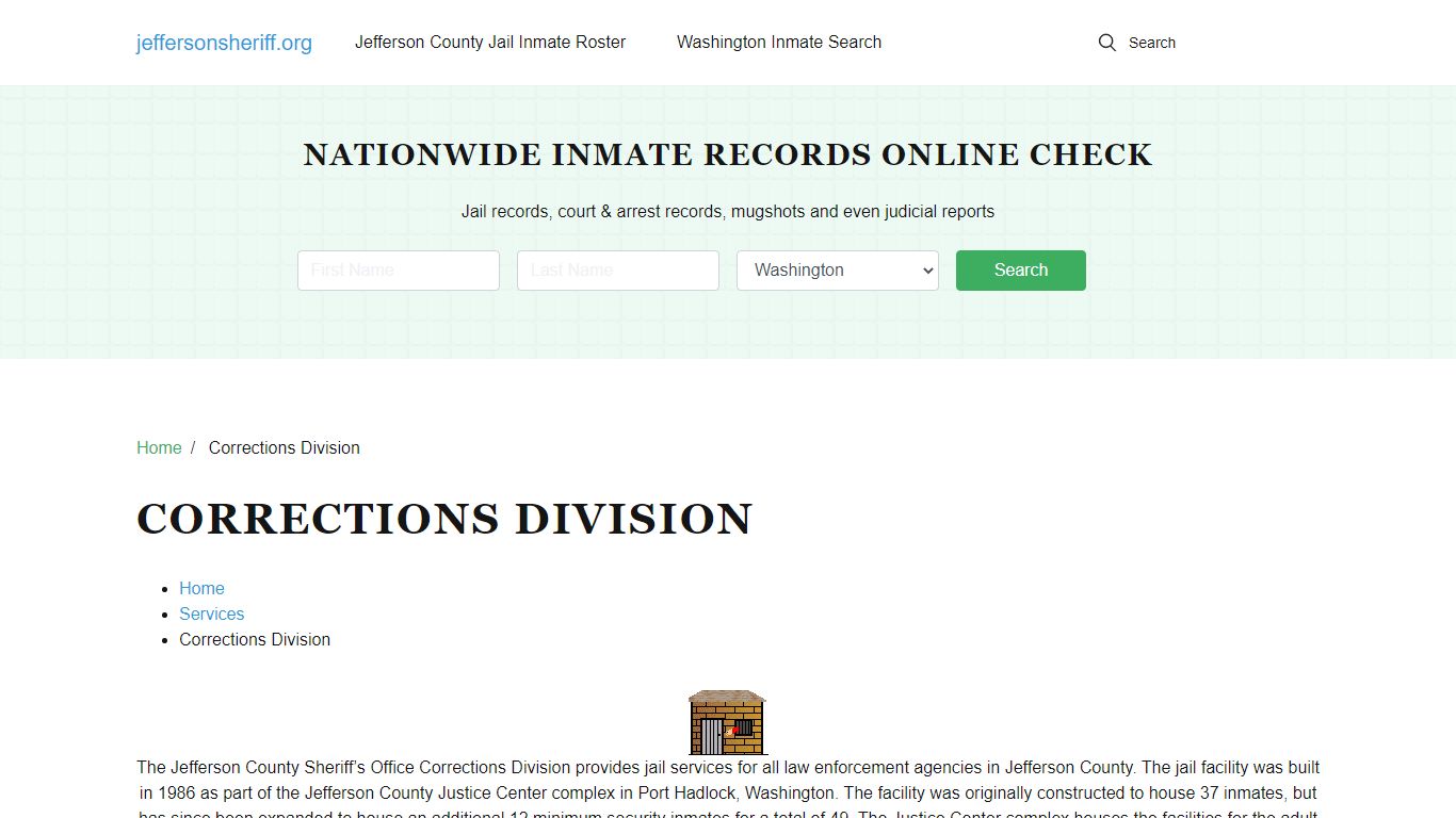 Corrections Division - About Jefferson County Jail, WA, Inmate Search