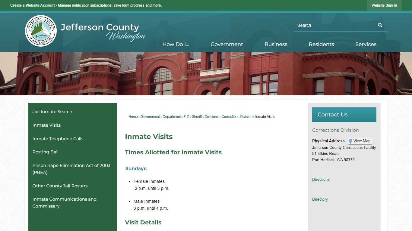 Inmate Visits | Jefferson County, WA