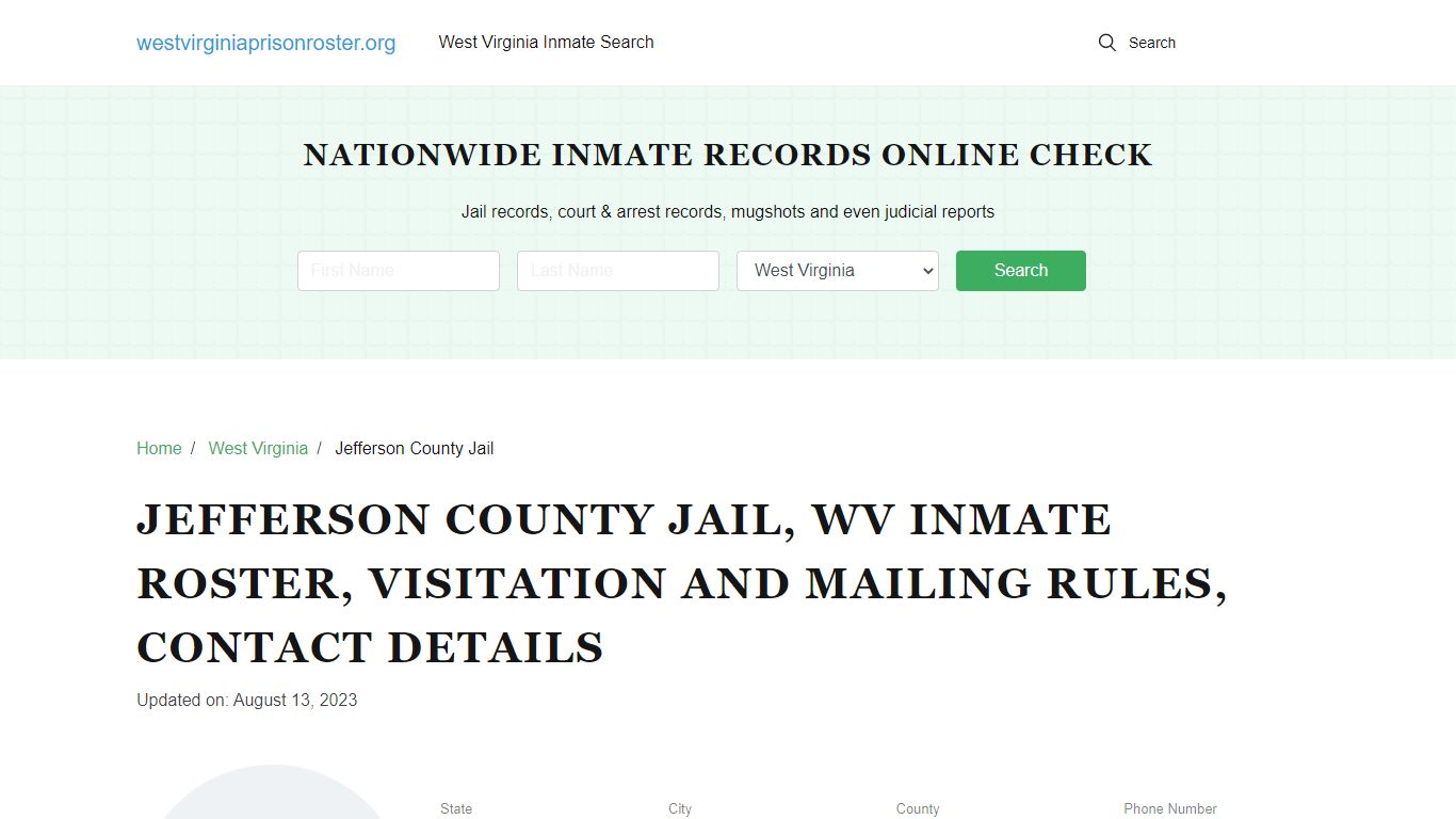 Jefferson County Jail, WV Inmate Roster, Contact Details