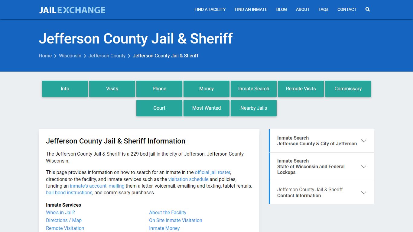 Jefferson County Jail & Sheriff, WI Inmate Search, Information