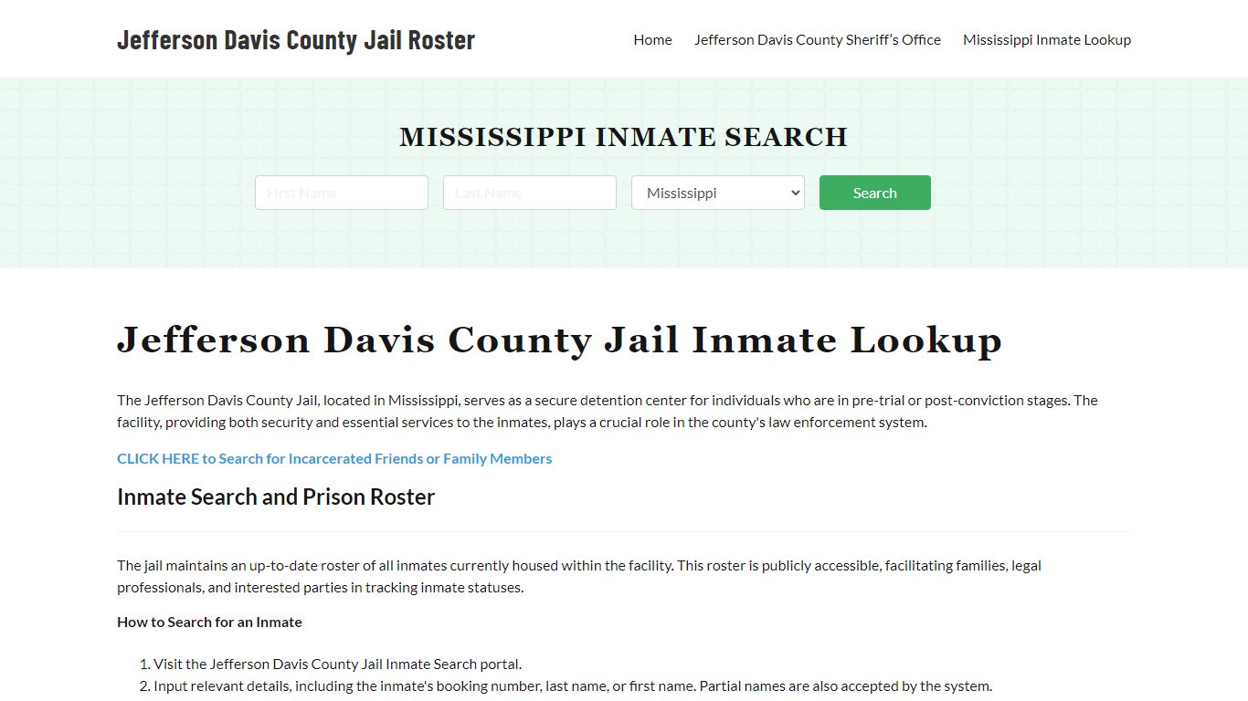 Jefferson Davis County Jail Roster Lookup, MS, Inmate Search