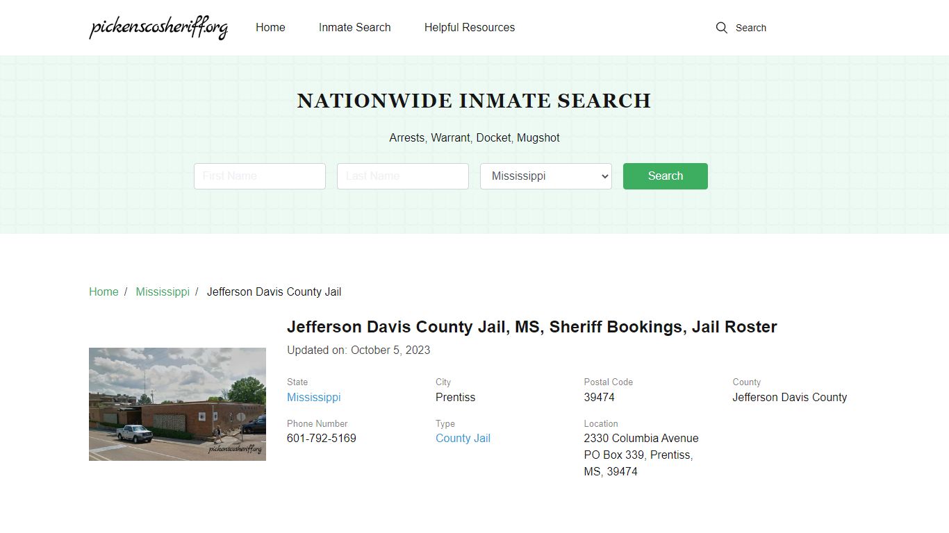Jefferson Davis County Jail, MS, Sheriff Bookings, Jail Roster