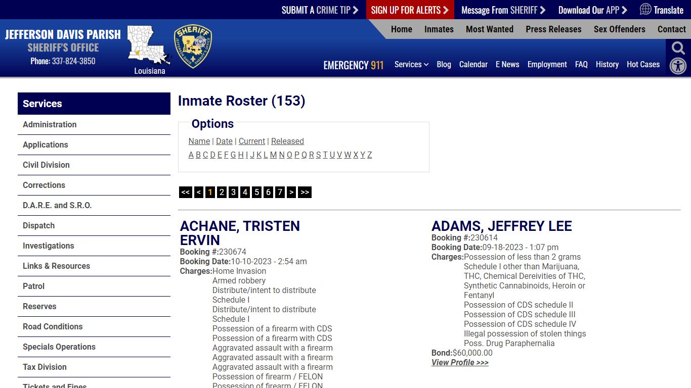 Inmate Roster - Current Inmates - Jefferson Davis Parish Sheriff's Office