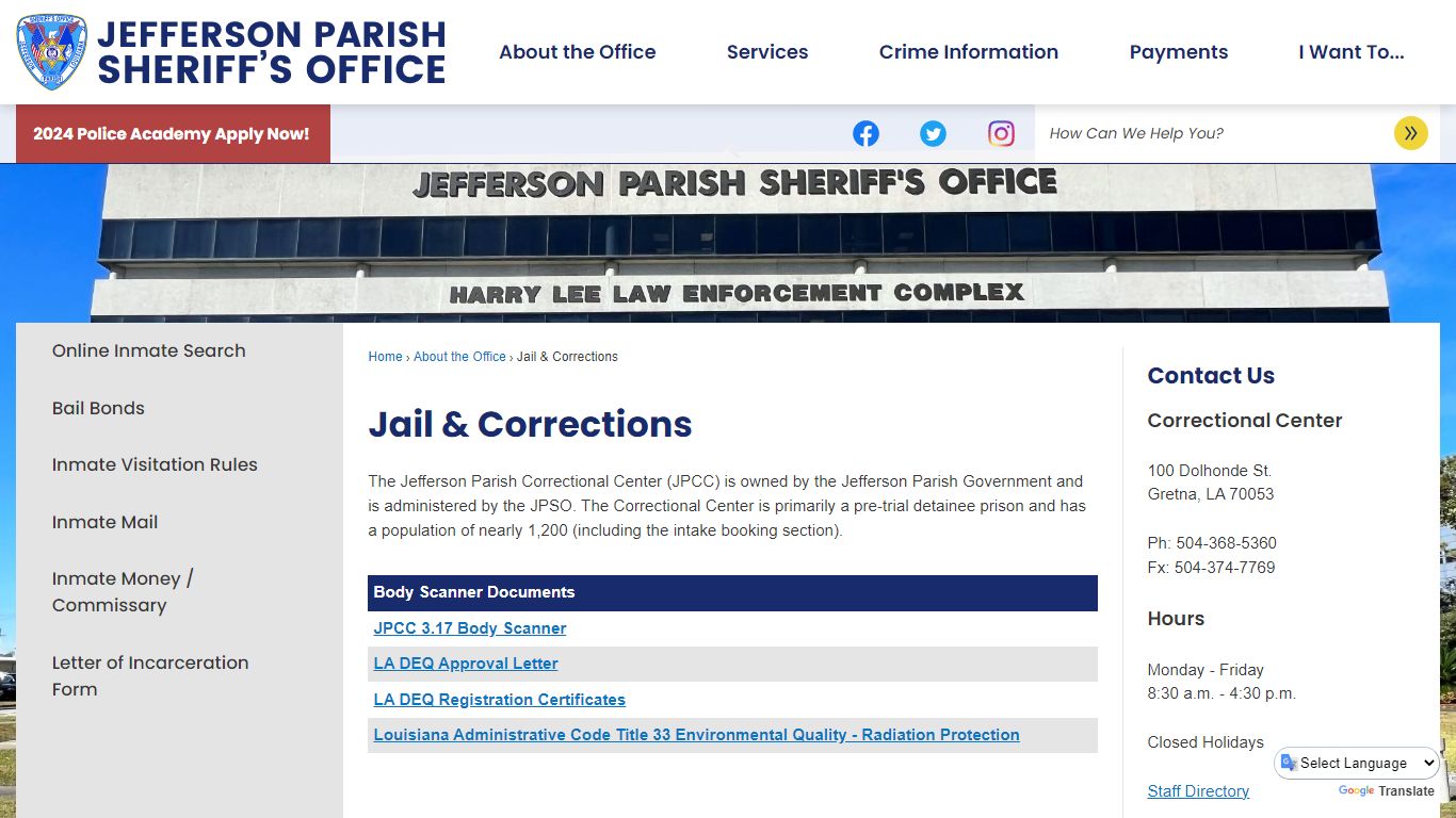 Jail & Corrections | Jefferson Parish Sheriff, LA - Official Website - JPSO