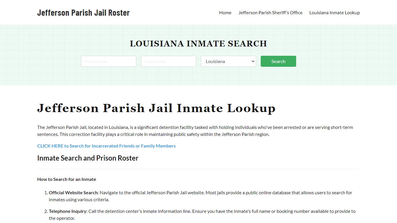 Jefferson Parish Jail Roster Lookup, LA, Inmate Search
