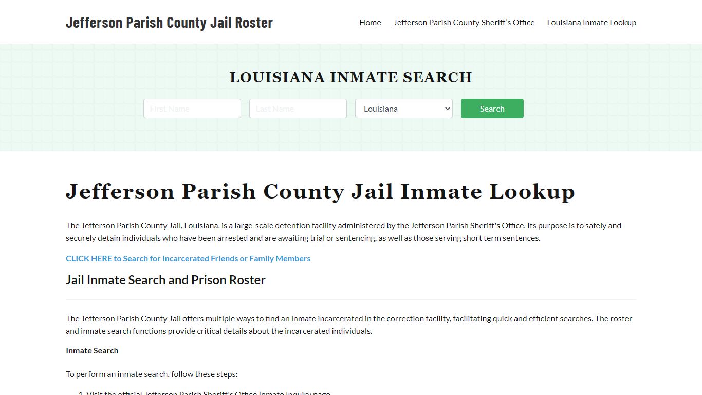 Jefferson Parish County Jail Roster Lookup, LA, Inmate Search