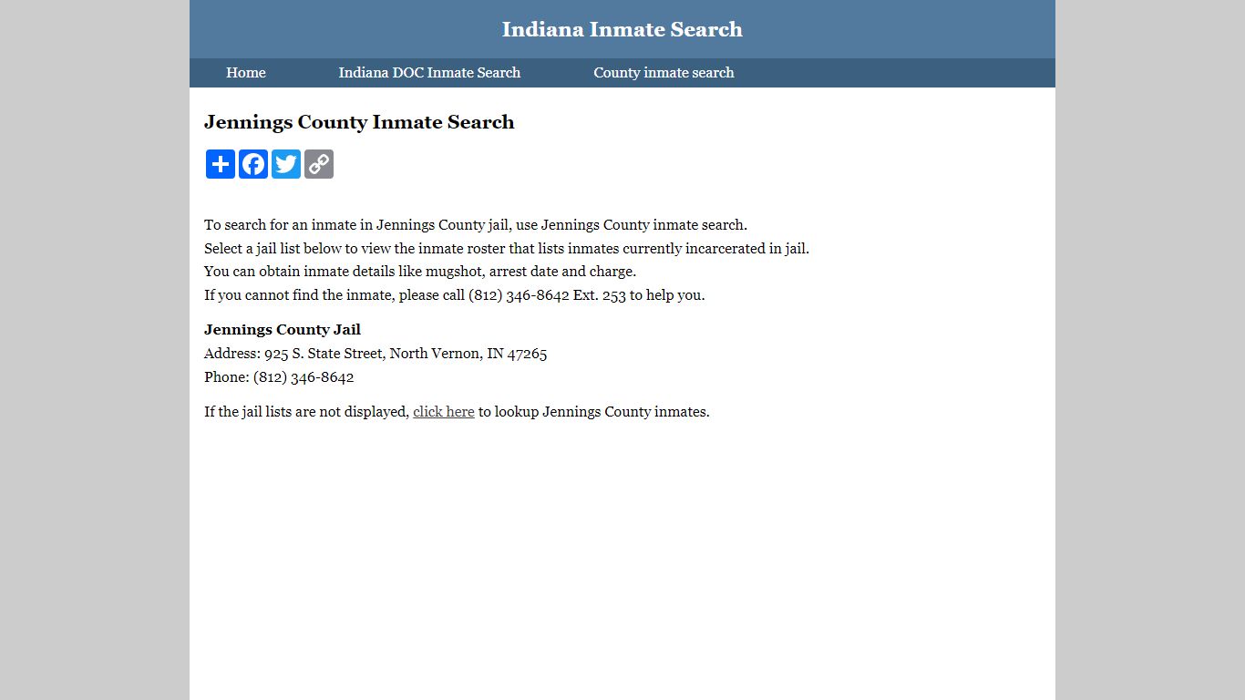 Jennings County Inmate Search