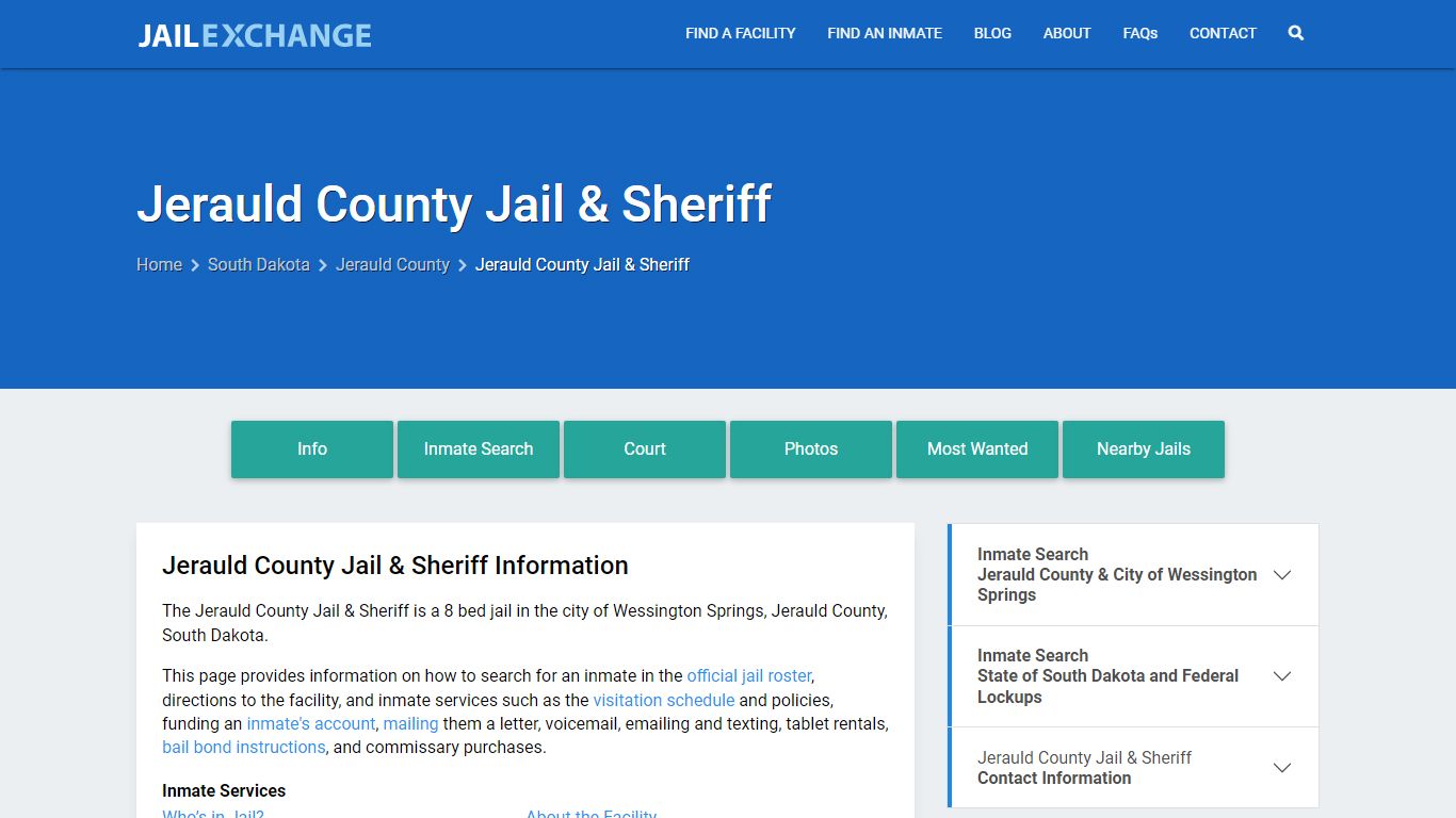 Jerauld County Jail & Sheriff, SD Inmate Search, Information