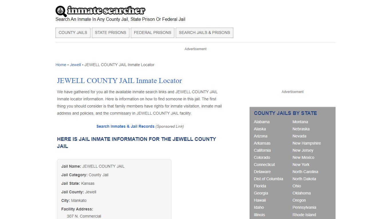 JEWELL COUNTY JAIL Inmate Locator - Inmate Searcher