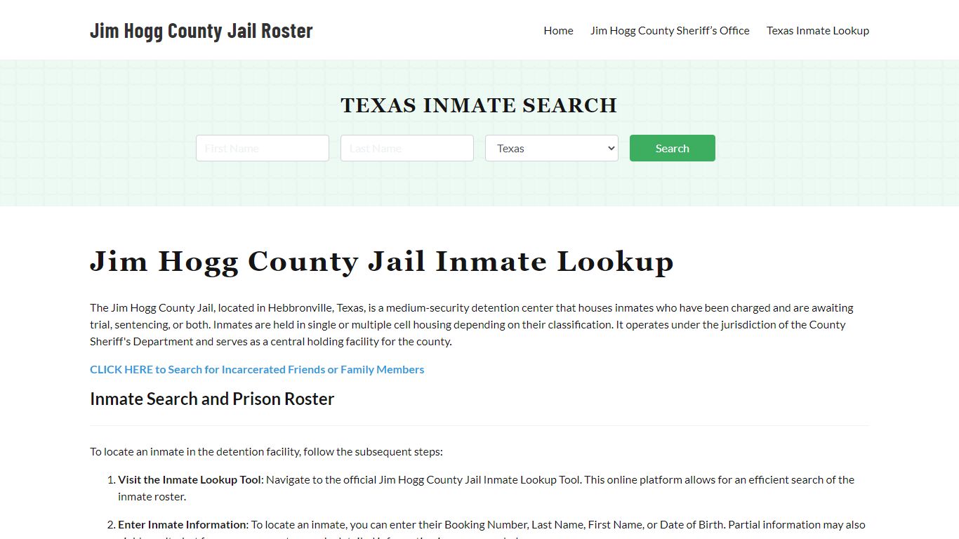 Jim Hogg County Jail Roster Lookup, TX, Inmate Search