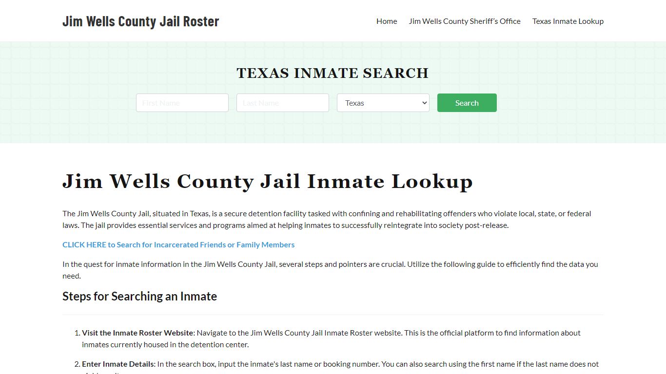Jim Wells County Jail Roster Lookup, TX, Inmate Search