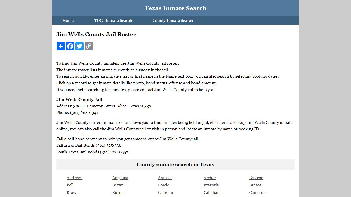 Jim Wells County Jail Roster - Texas Inmate Search