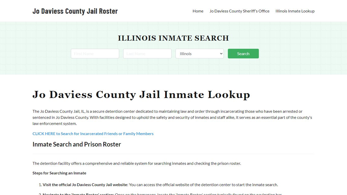 Jo Daviess County Jail Roster Lookup, IL, Inmate Search
