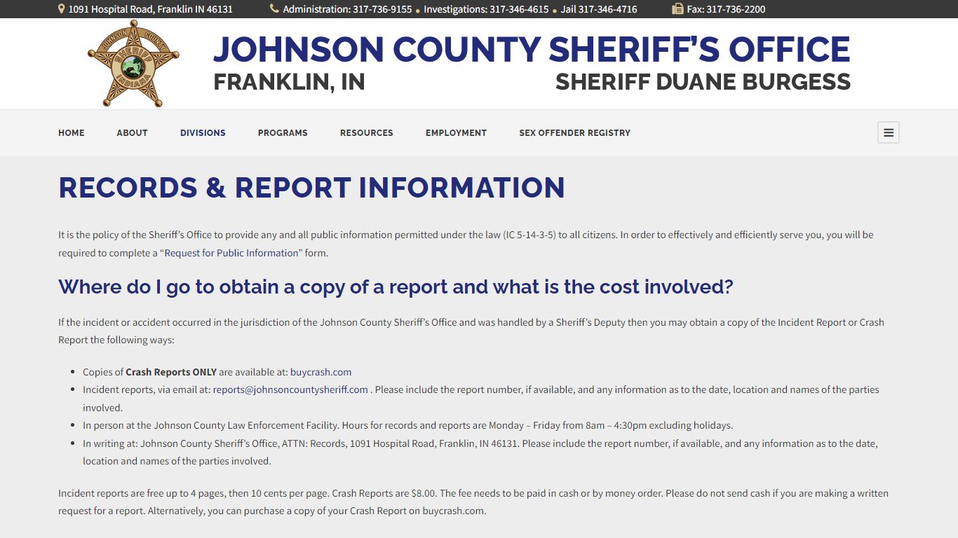 Records Division - Johnson County Indiana Sheriff's Office