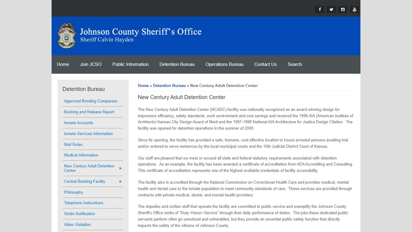 New Century Adult Detention Center | Johnson County Sheriff