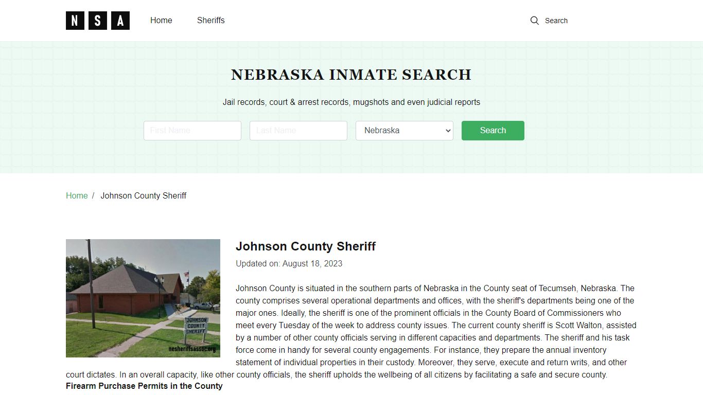 Johnson County Sheriff, Nebraska and County Jail Information