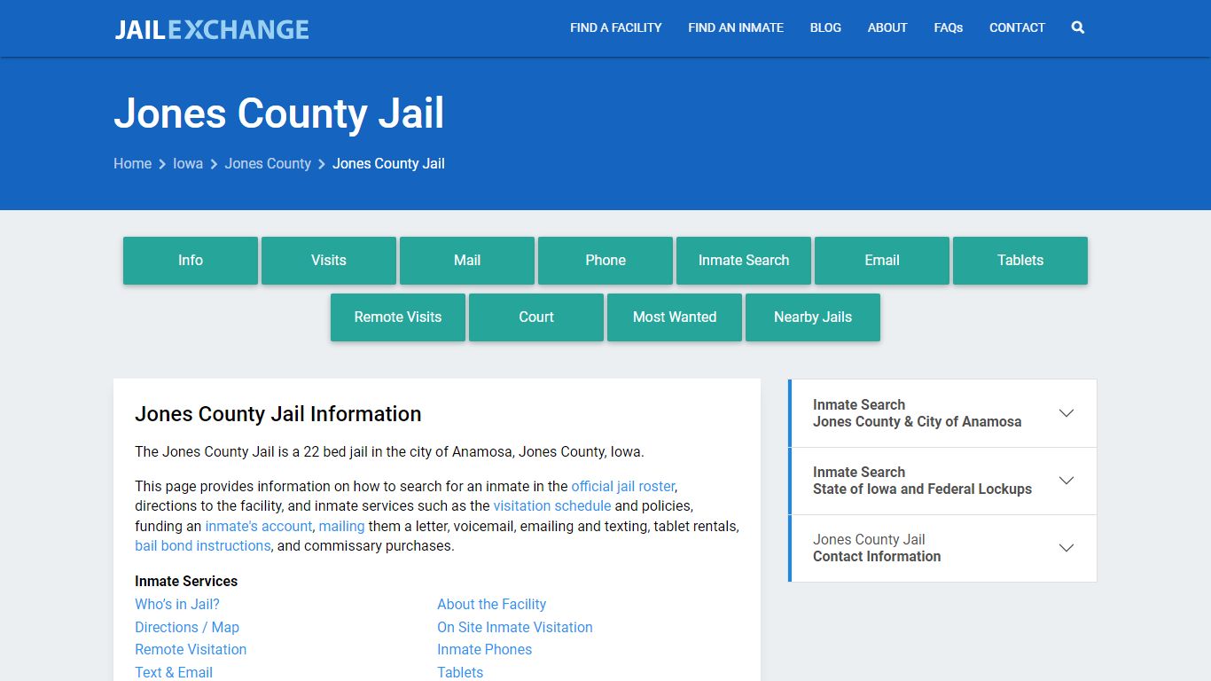 Jones County Jail, IA Inmate Search, Information