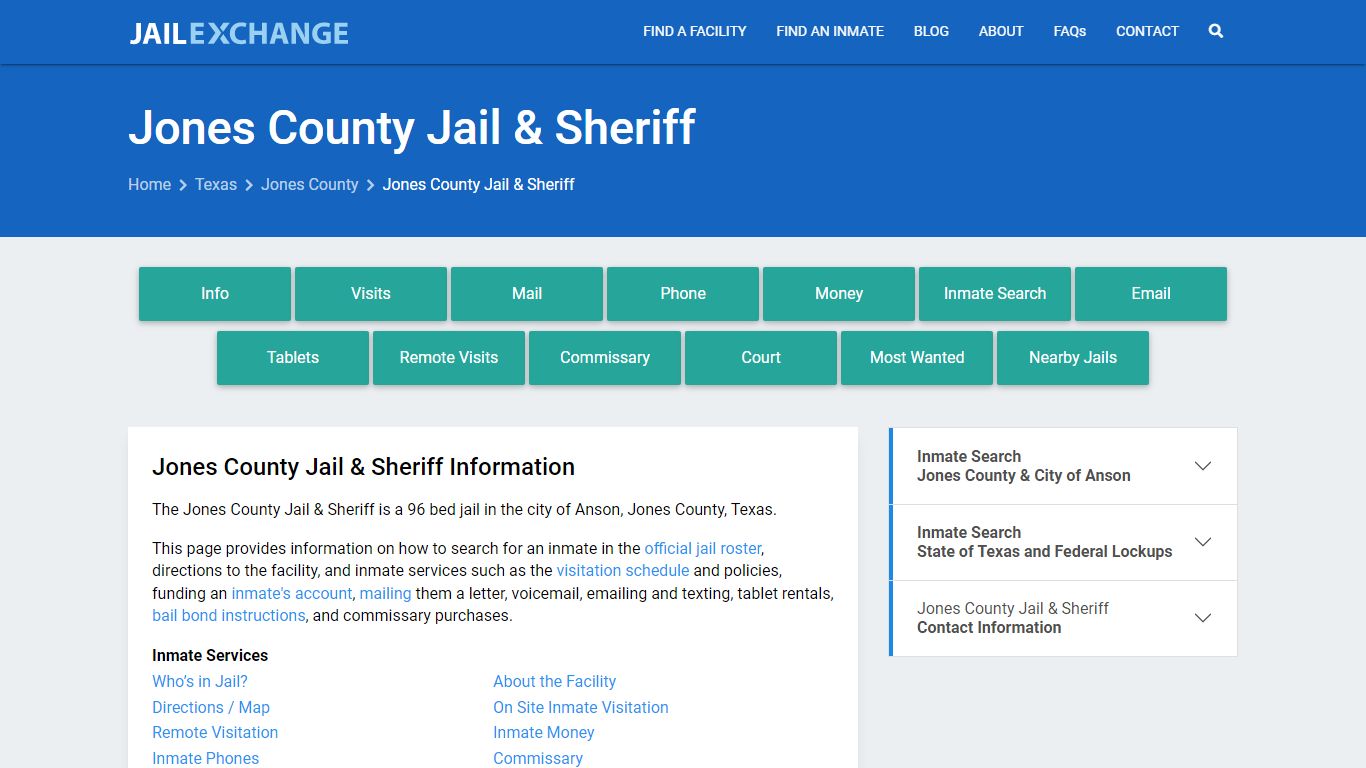 Jones County Jail & Sheriff, TX Inmate Search, Information