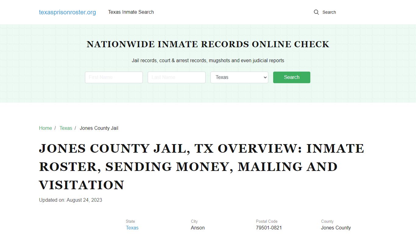 Jones County Jail, TX: Offender Search, Visitation & Contact Info