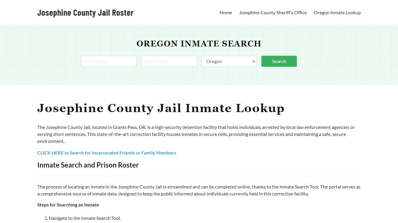 Josephine County Jail Roster Lookup, OR, Inmate Search