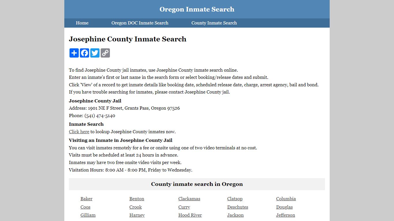 Josephine County Inmate Search