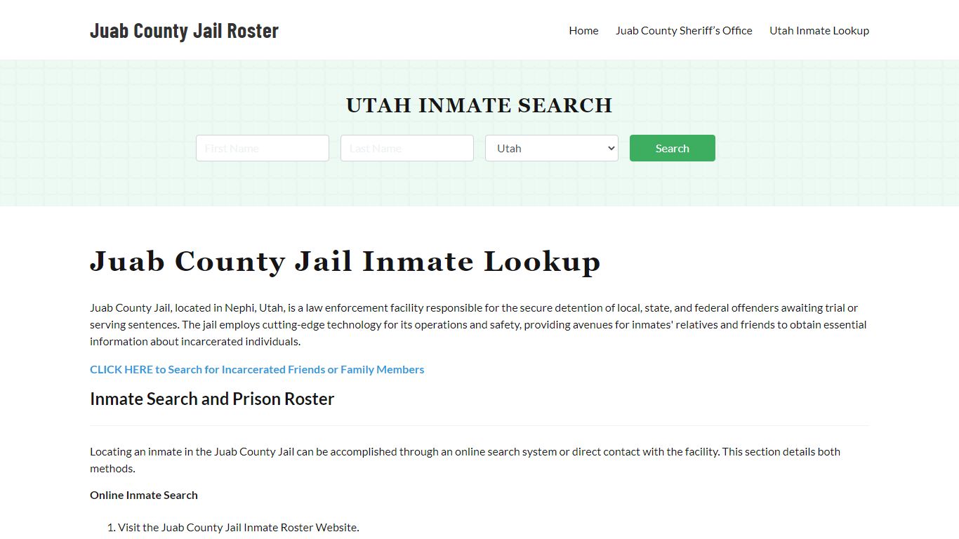 Juab County Jail Roster Lookup, UT, Inmate Search