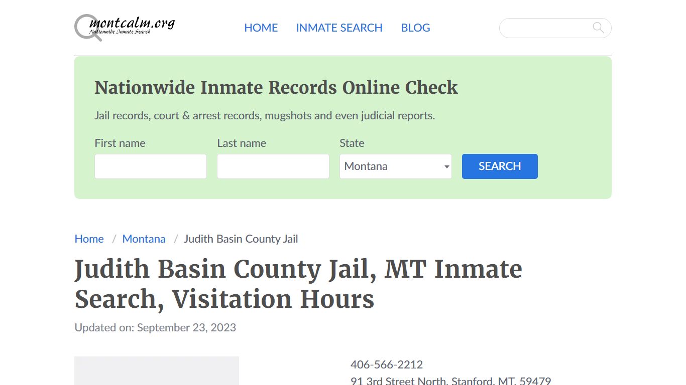 Judith Basin County Jail, MT Inmate Search, Visitation Hours