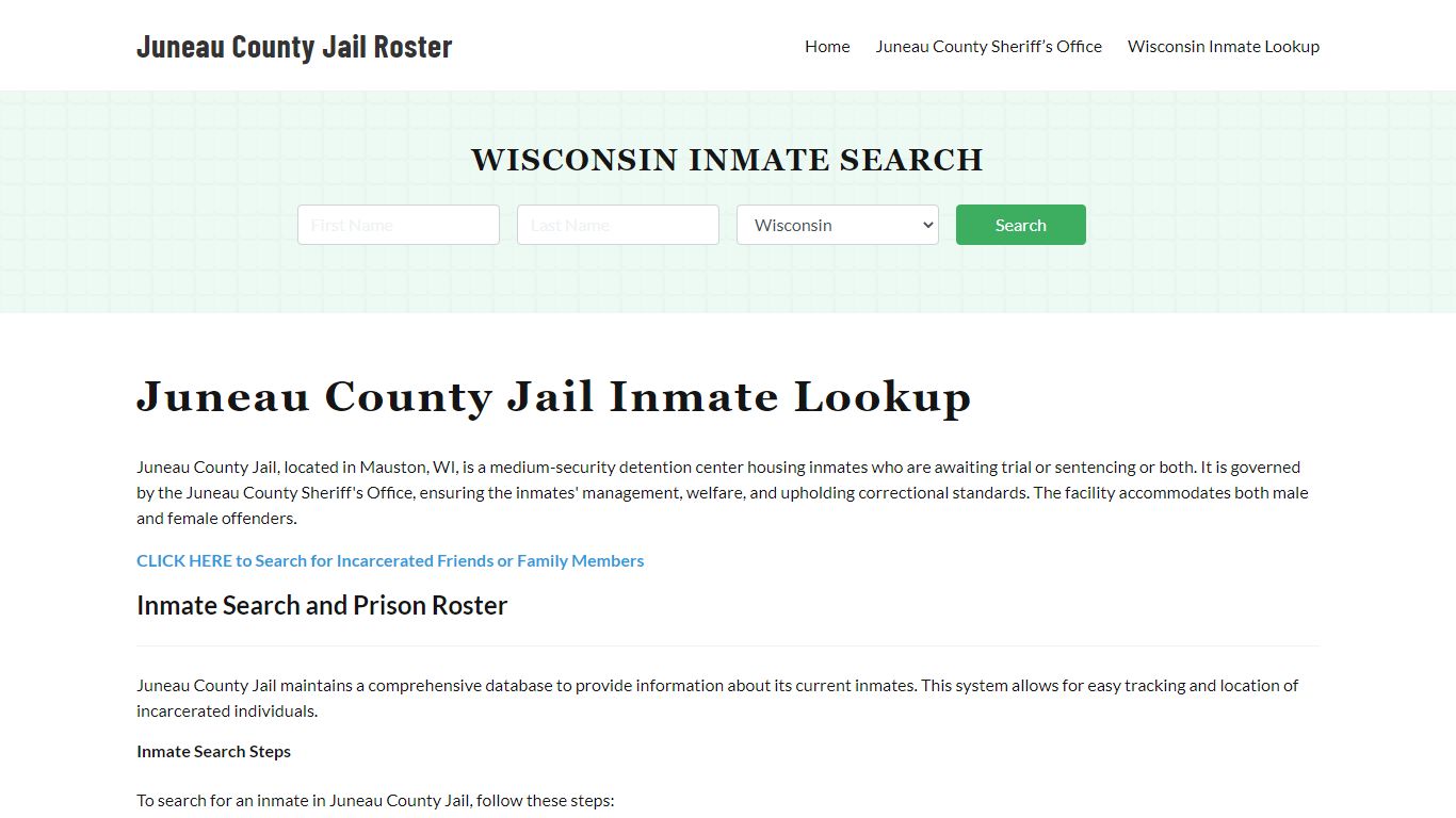 Juneau County Jail Roster Lookup, WI, Inmate Search