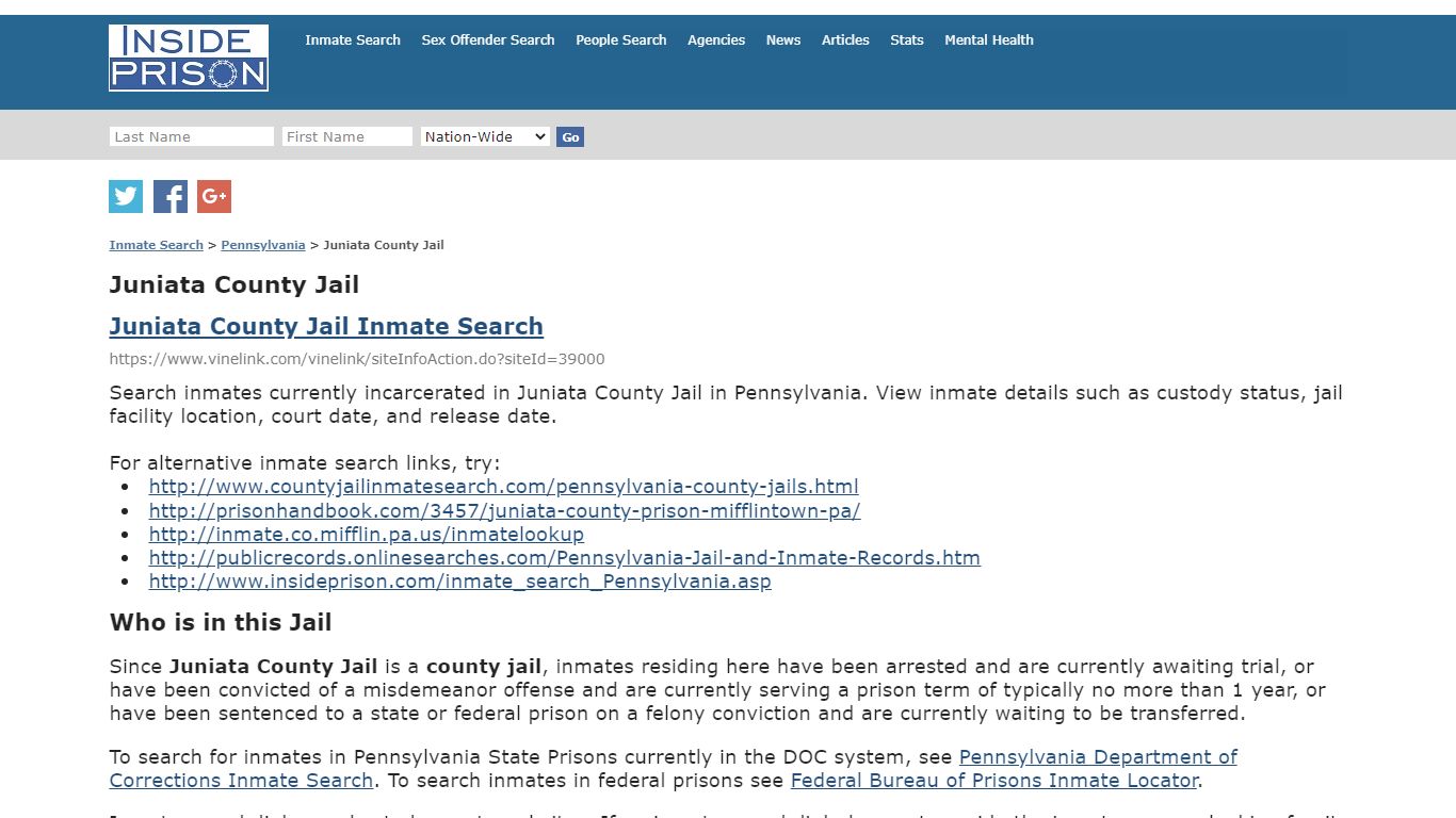 Juniata County Jail - Pennsylvania - Inmate Search - Inside Prison