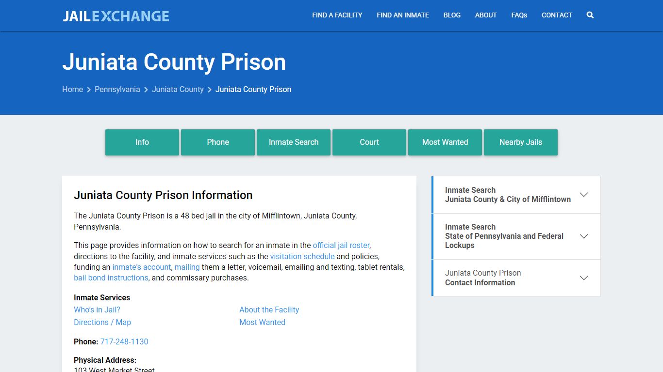 Juniata County Prison, PA Inmate Search, Information - Jail Exchange