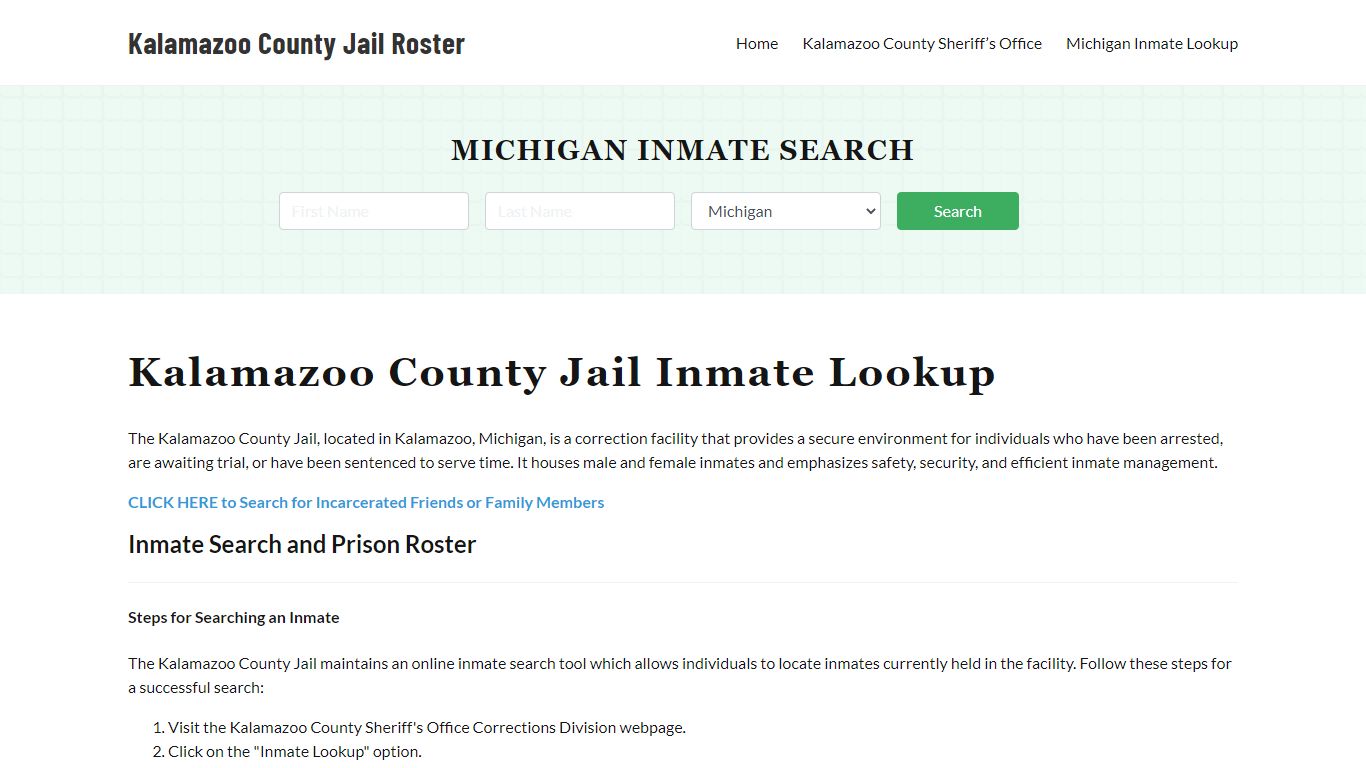 Kalamazoo County Jail Roster Lookup, MI, Inmate Search