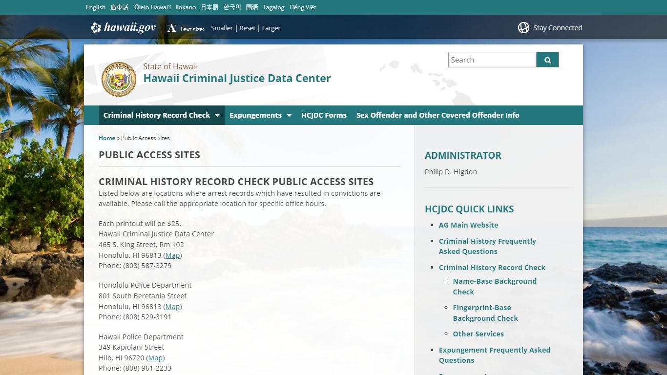 Hawaii Criminal Justice Data Center | Public Access Sites