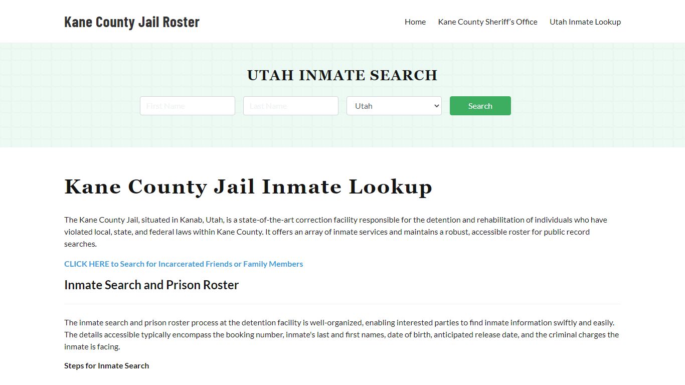 Kane County Jail Roster Lookup, UT, Inmate Search