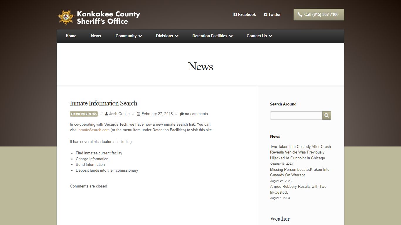 Inmate Information Search | Kankakee County Sheriff