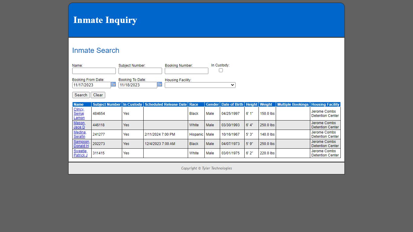 Inmate Inquiry - Inmate Search