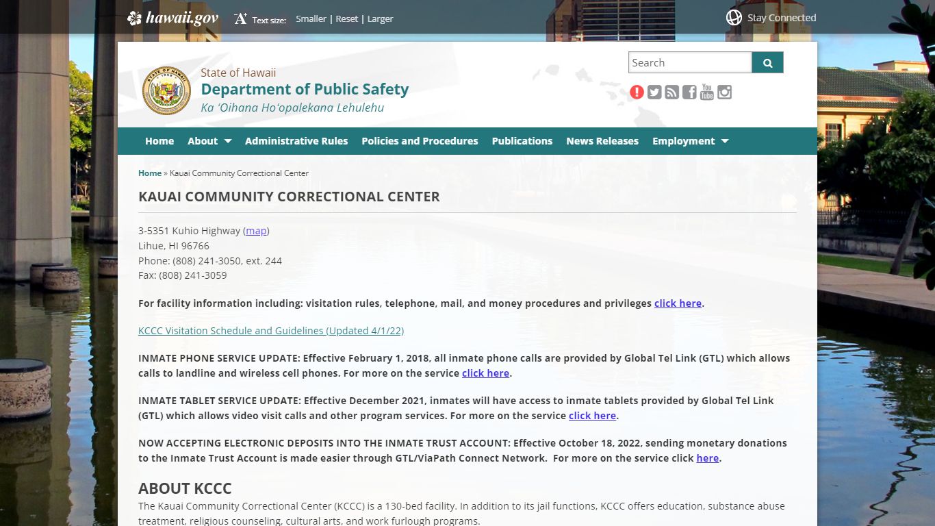 Department of Public Safety | Kauai Community Correctional Center
