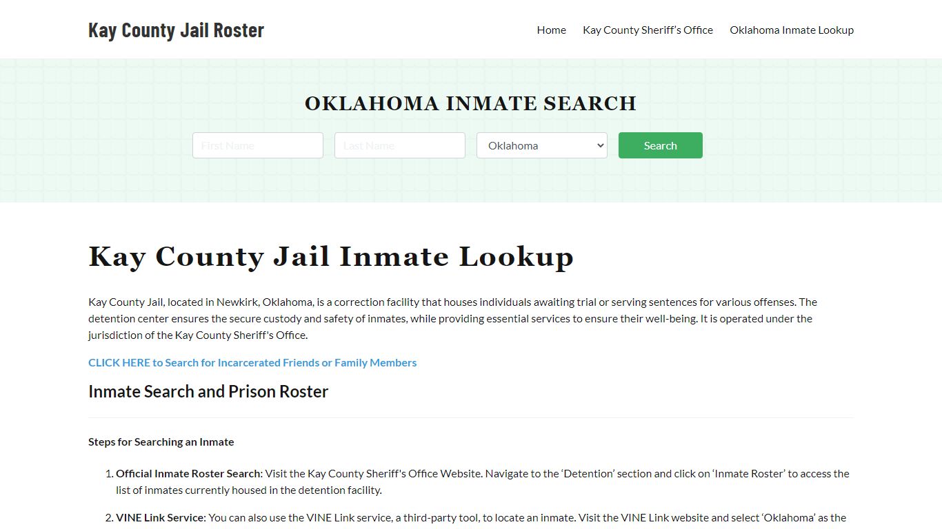 Kay County Jail Roster Lookup, OK, Inmate Search
