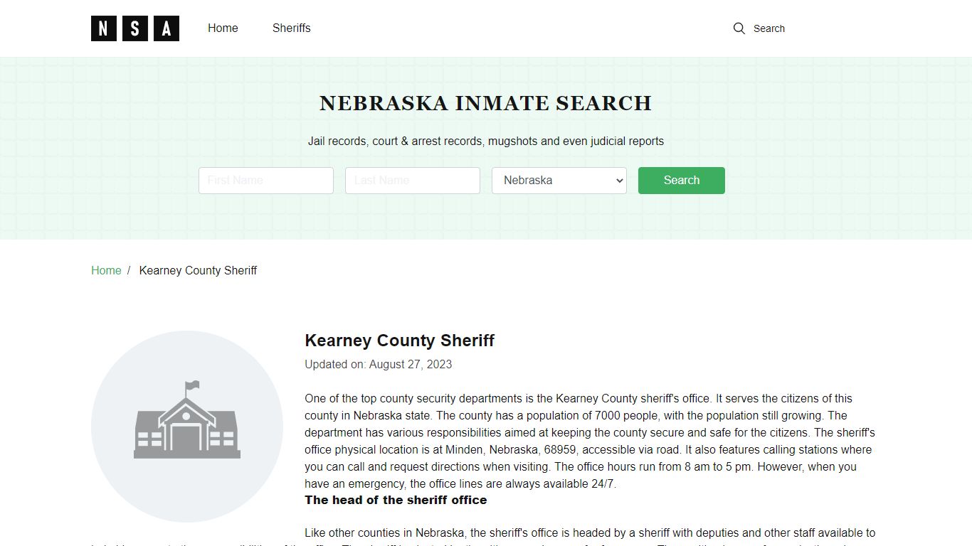 Kearney County Sheriff, Nebraska and County Jail Information