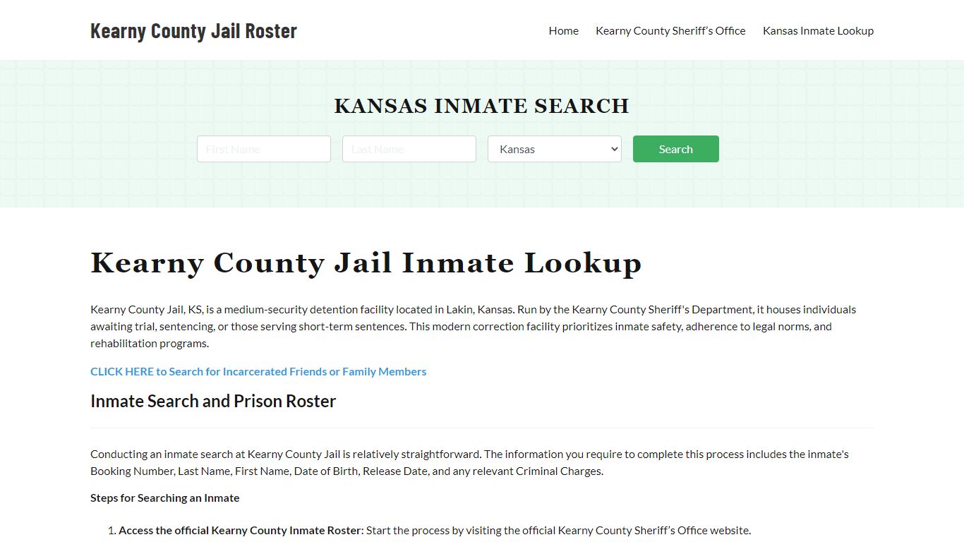 Kearny County Jail Roster Lookup, KS, Inmate Search