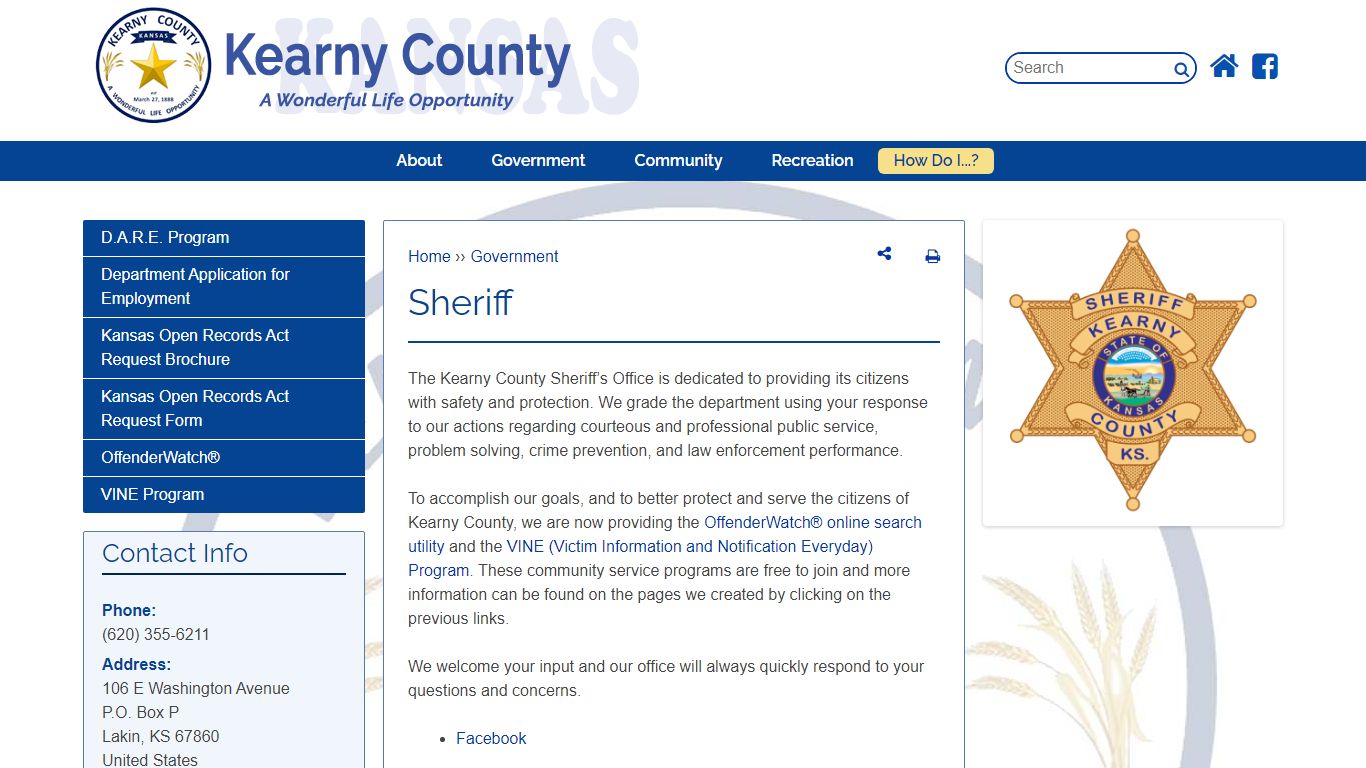 Sheriff | Kearny County, KS