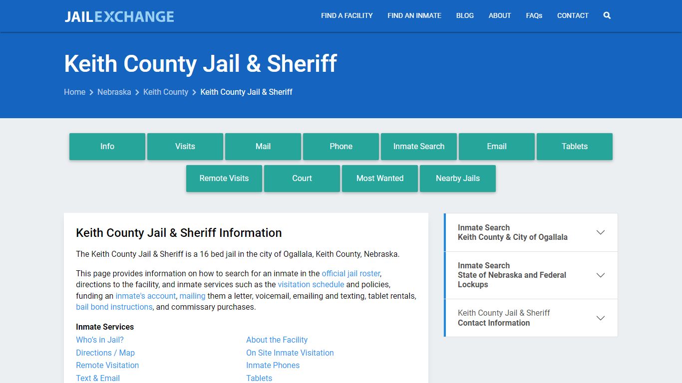 Keith County Jail & Sheriff, NE Inmate Search, Information