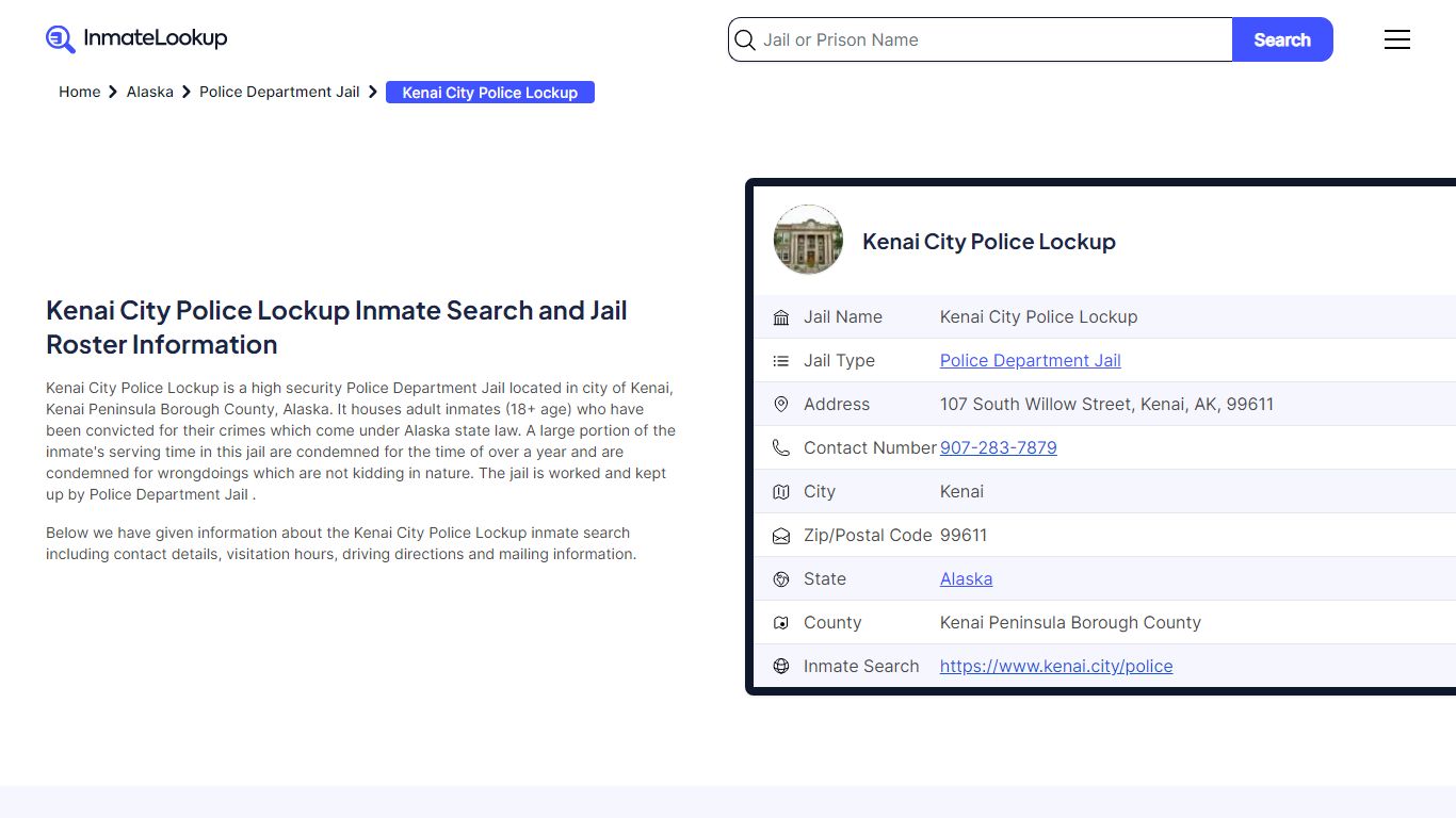 Kenai City Police Lockup Inmate Search - Kenai Alaska - Inmate Lookup