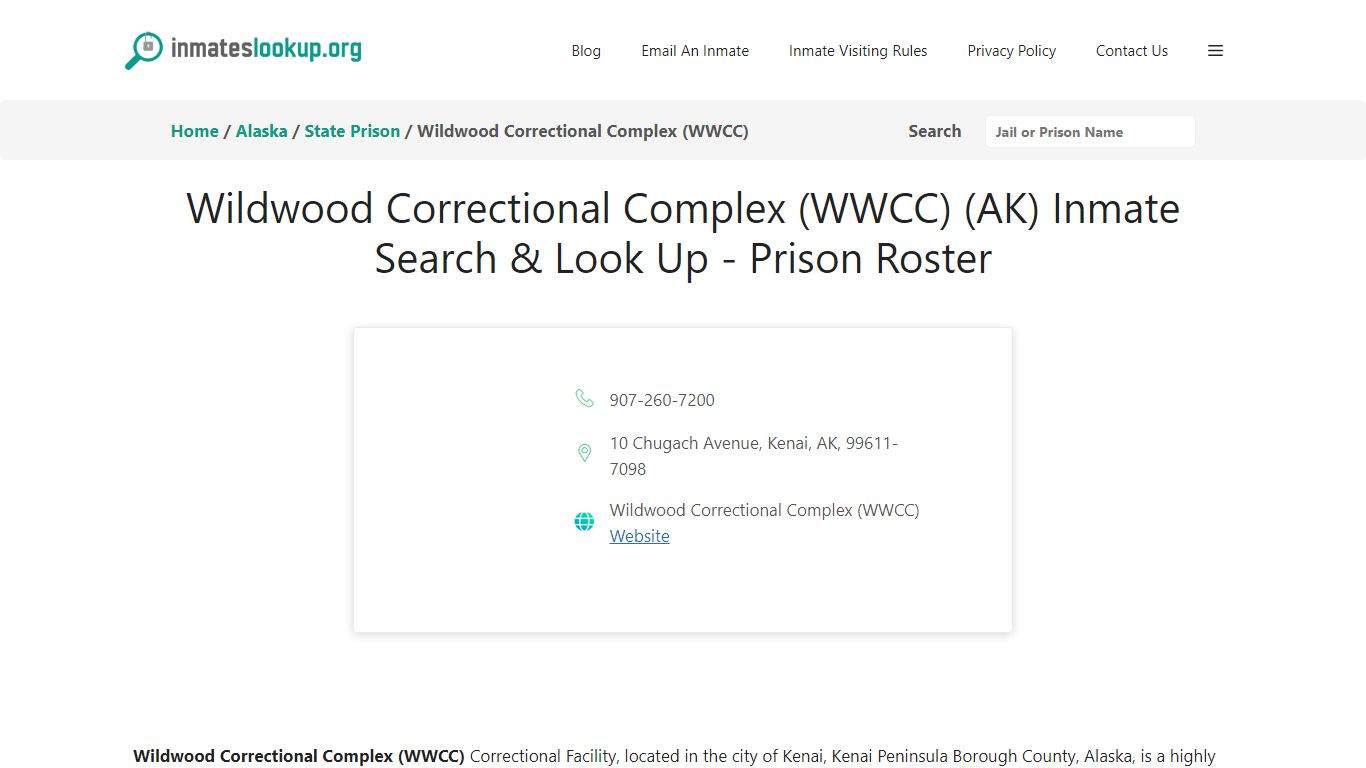 Wildwood Correctional Complex (WWCC) (AK) Inmate Search & Look Up ...