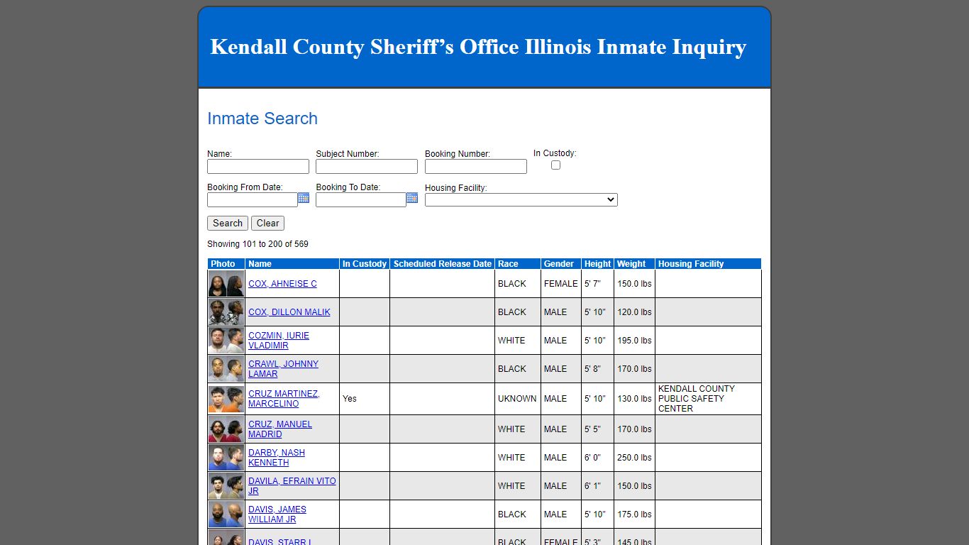 Kendall County Sheriff’s Office Illinois Inmate Inquiry - Inmate Search