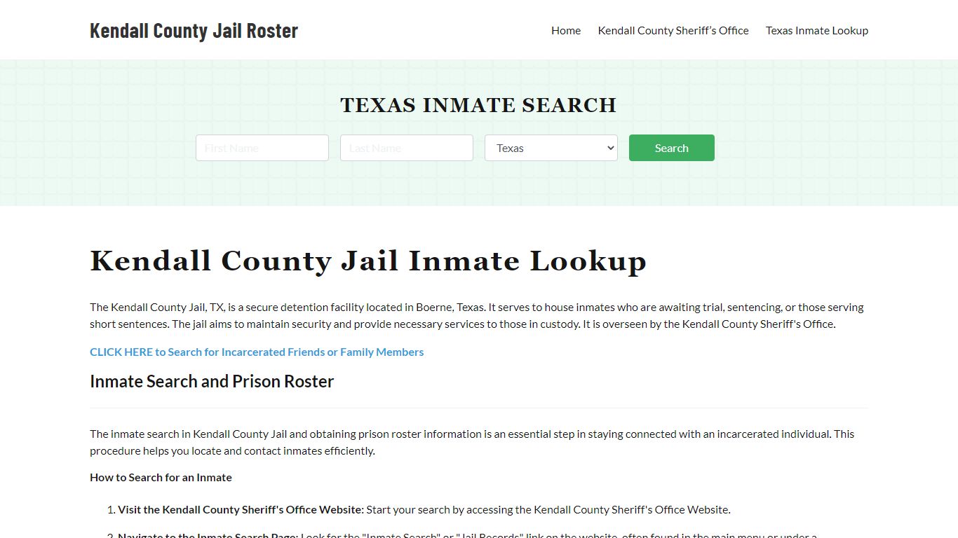 Kendall County Jail Roster Lookup, TX, Inmate Search