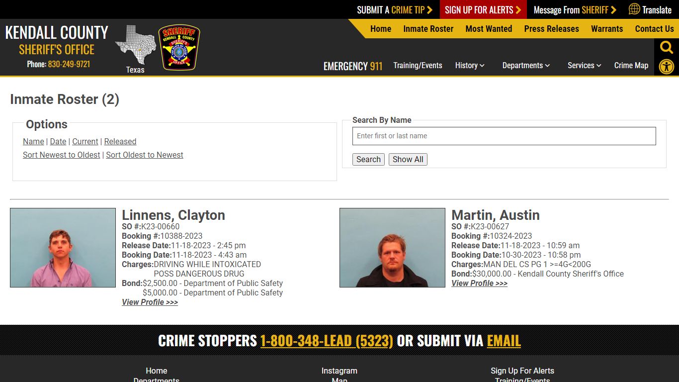 Inmate Roster (10) - Kendall County Sheriff