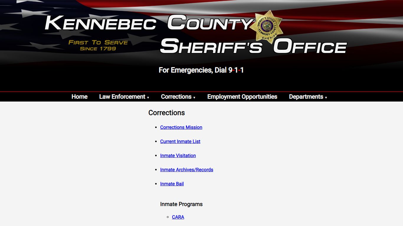 Corrections Menu - Kennebec County Sheriff's Office