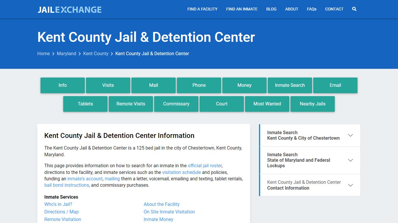 Kent County Jail & Detention Center, MD Inmate Search, Information