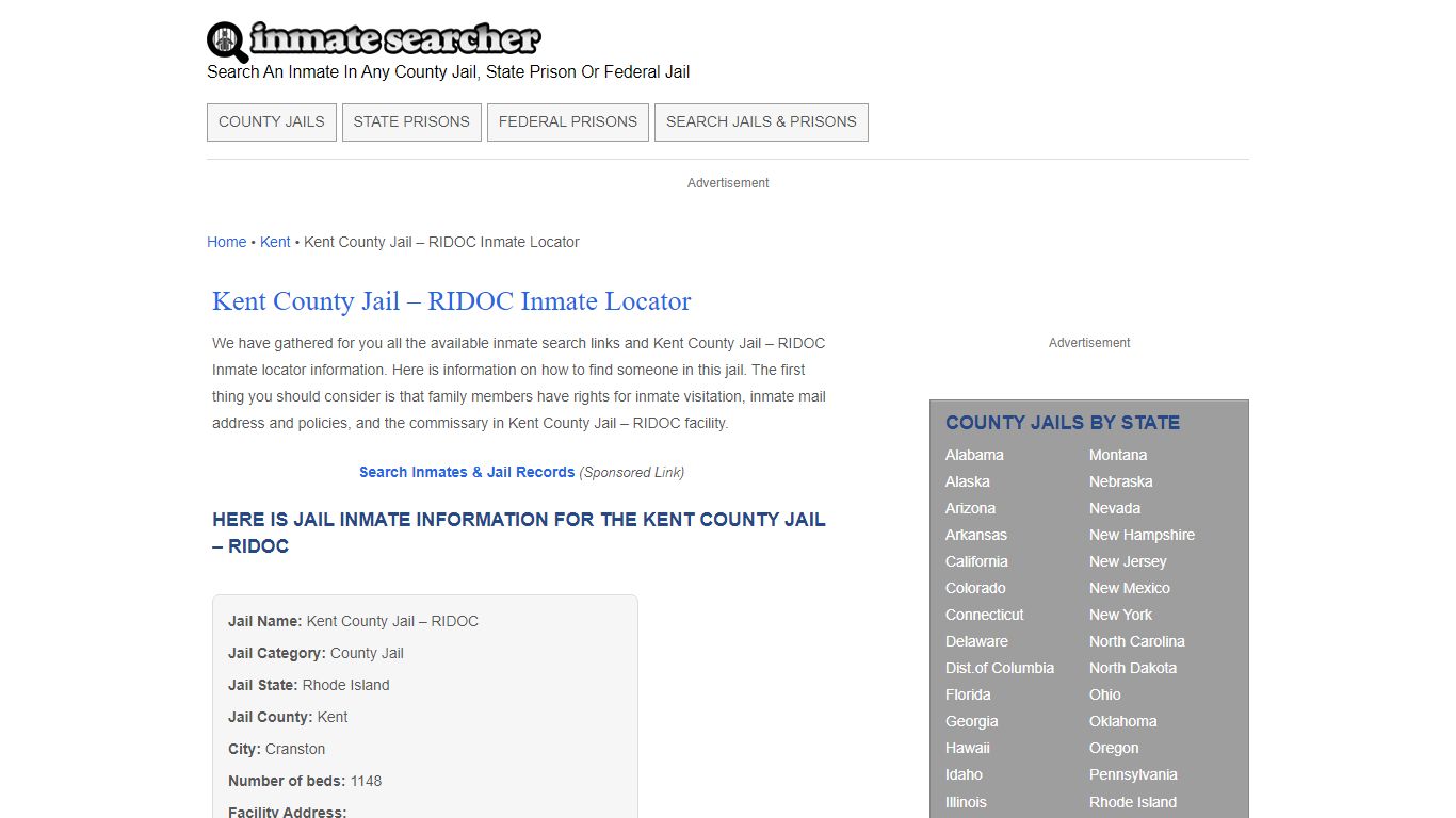 Kent County Jail - RIDOC Inmate Locator - Inmate Searcher