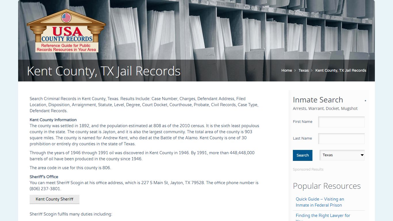 Kent County, TX Jail Records | Name Search